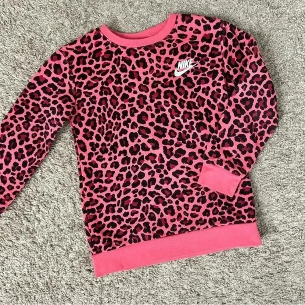 Nike I Kids Girls Pink‎ Black Leopard Print Crewneck Sweatshirt I Size M (6/8)